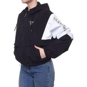 NWT GUESS Black and White Hooded Bomber Jacket